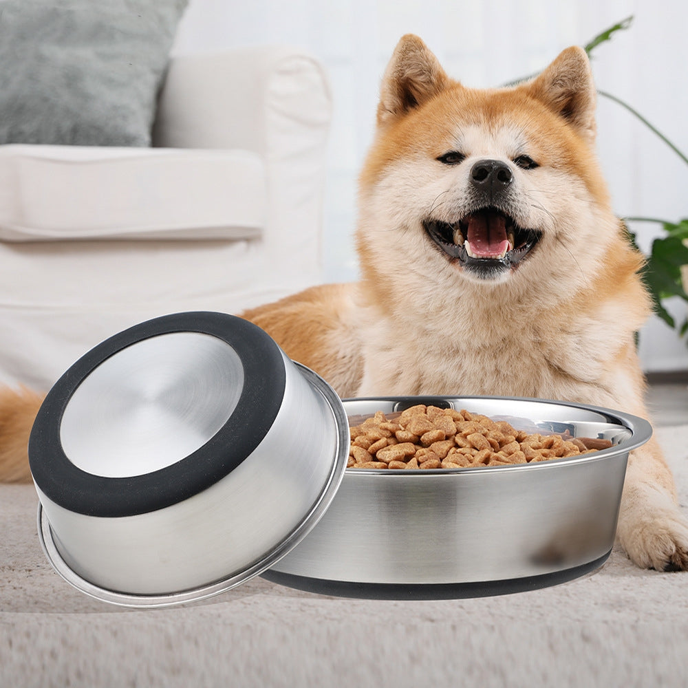 Silicone Pet Bowl Stainless Steel Dog Bowl Dog Food Bowl Feeding Drinking Pet Supplies Cat Bowl - Majestic Pet Kingdom