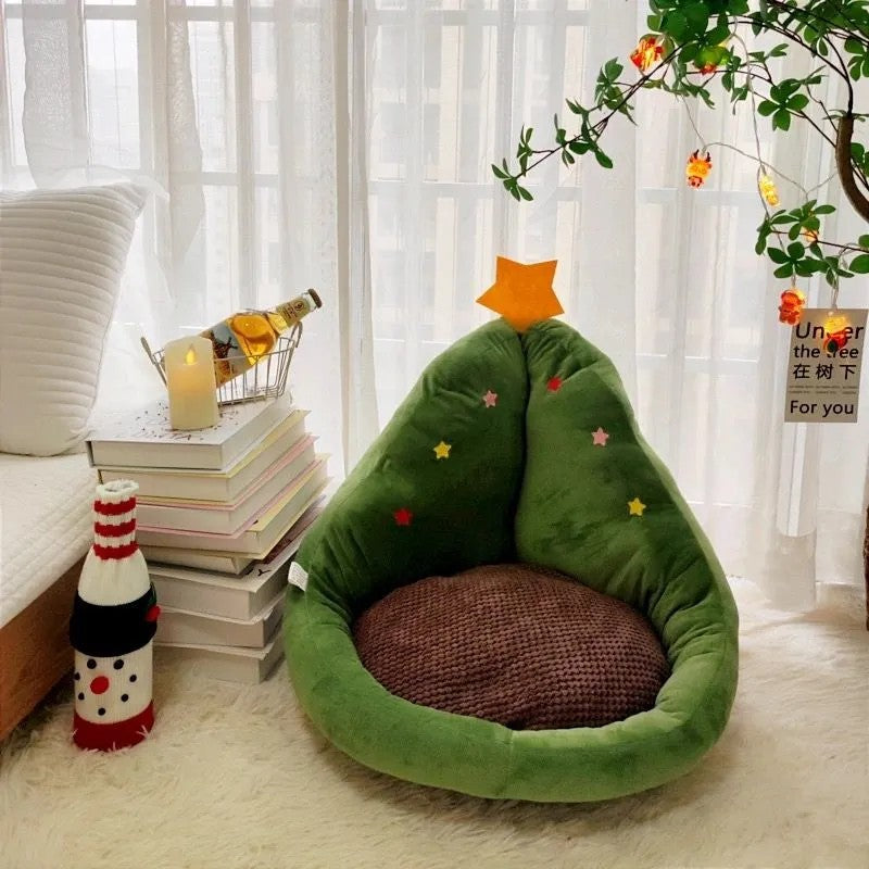 Dog Bed Christmas Tree Shape Floor Cushion Soft Lazy Pouf Mat - Detail Angle 4 | Majestic Pet Kingdom