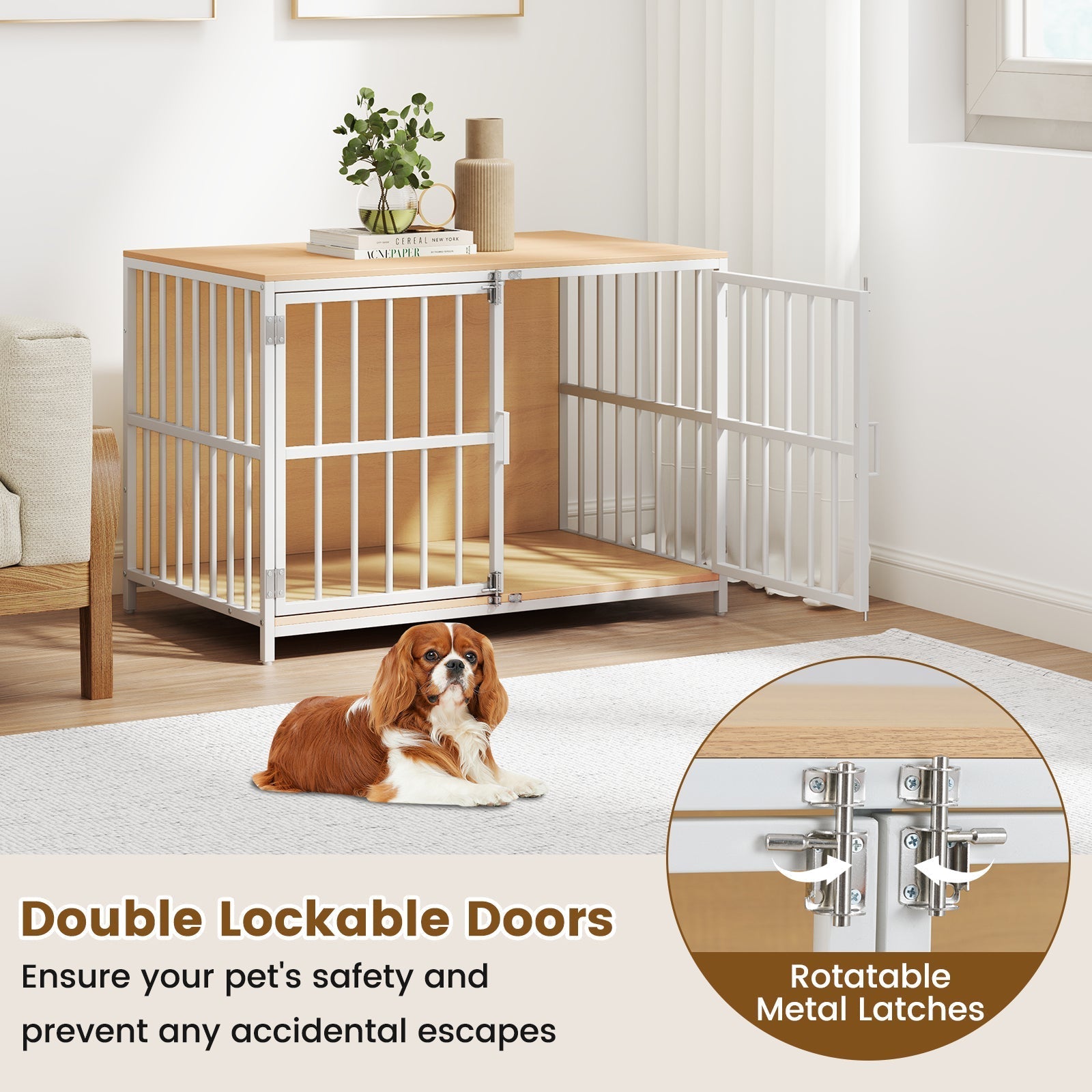 40 Inch Dog Crate Furniture Dog Kennel with Dual Lockable Double Doors | Purrfect Pet Kingdom