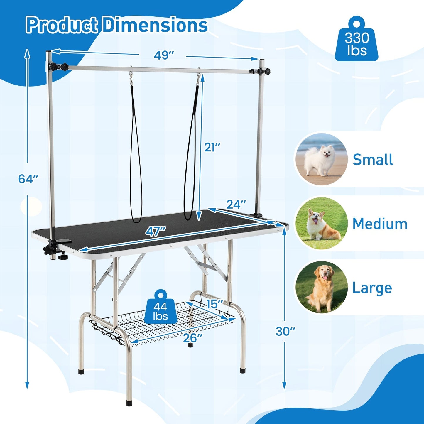 Foldable Dog Grooming Table with Height Adjustable Arms-Black - Majestic Pet Kingdom