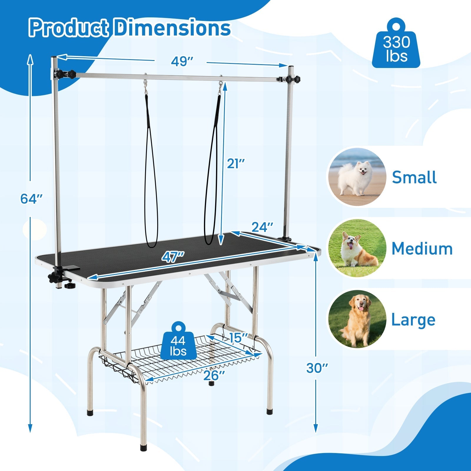 Foldable Dog Grooming Table with Height Adjustable Arms-Black - Majestic Pet Kingdom