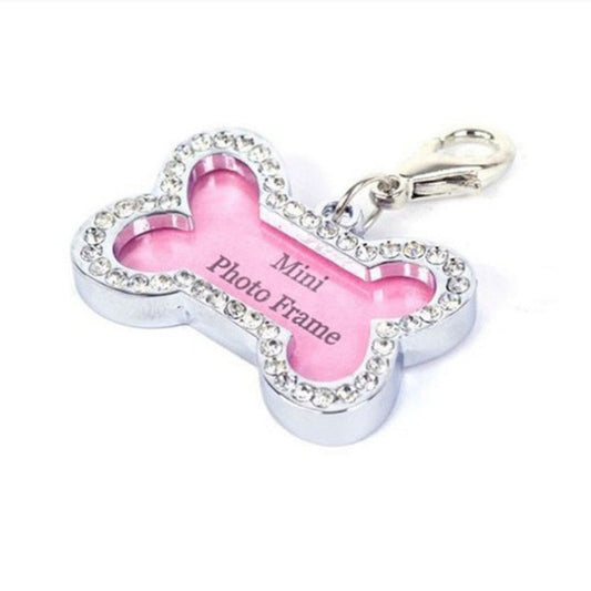 Dog ID Tag Metal Diamond Rhinestone Sparkling Collar Pendant