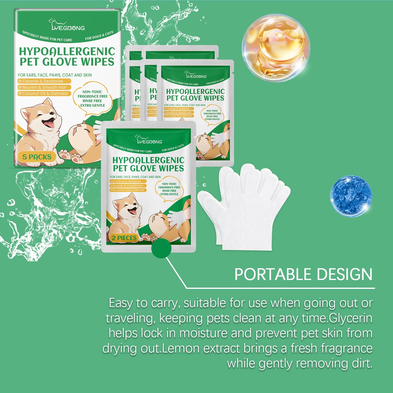 Pet Grooming Wipes: Disposable Hair & Skin Gloves