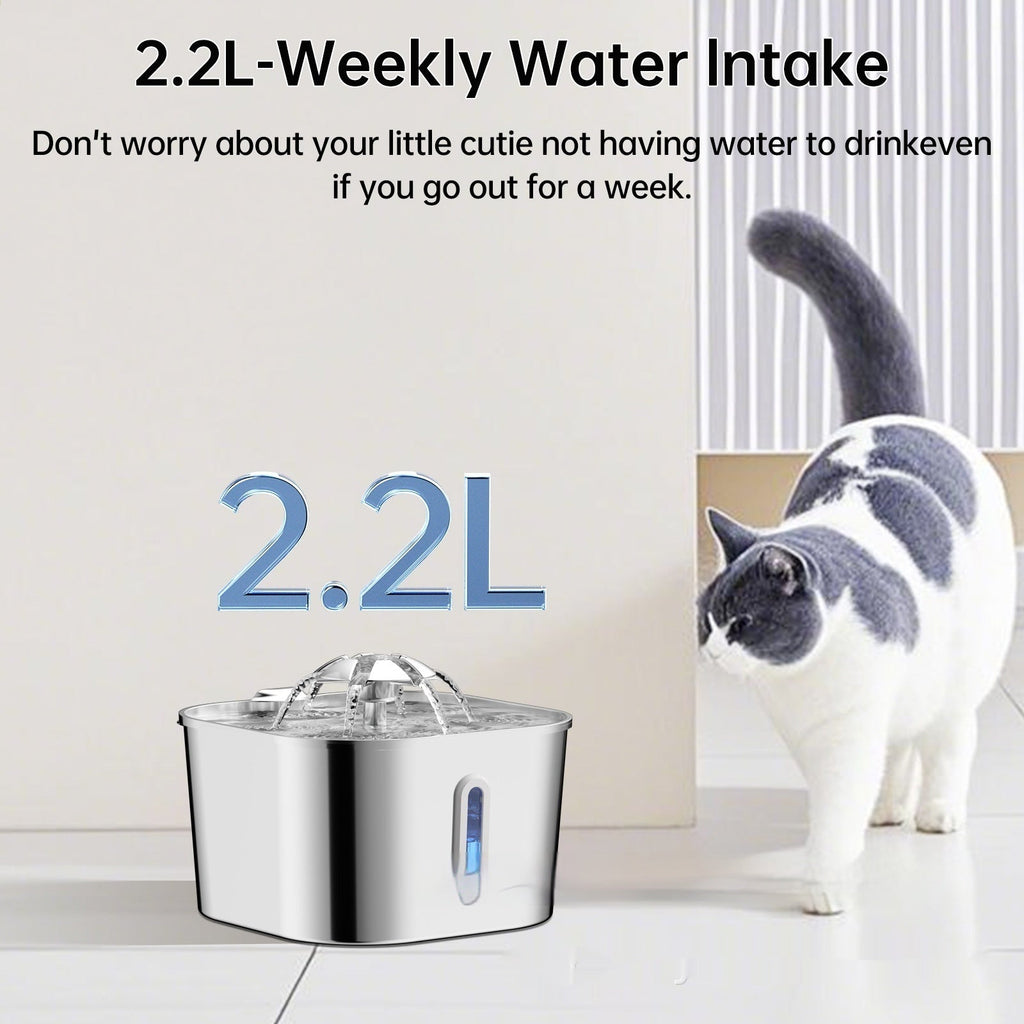 2.2L Stainless Steel Pet Cat Water Fountain Dogs And Cats Water Feeder - Premium Pet Accessory