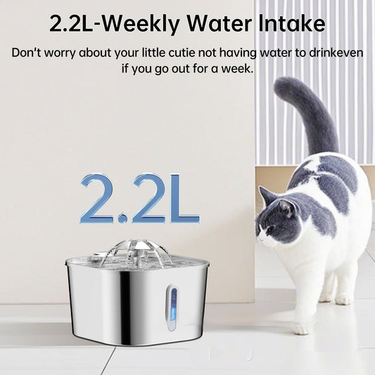 2.2L Stainless Steel Pet Cat Water Fountain Dogs And Cats Water Feeder - Premium Pet Accessory