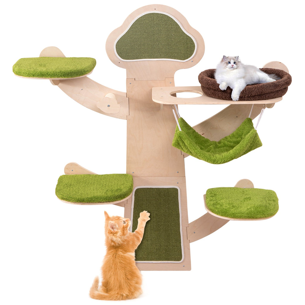 Wall-Mounted Cat Tower Cat Wall Shelves Furniture with Bed-Green - Majestic Pet Kingdom