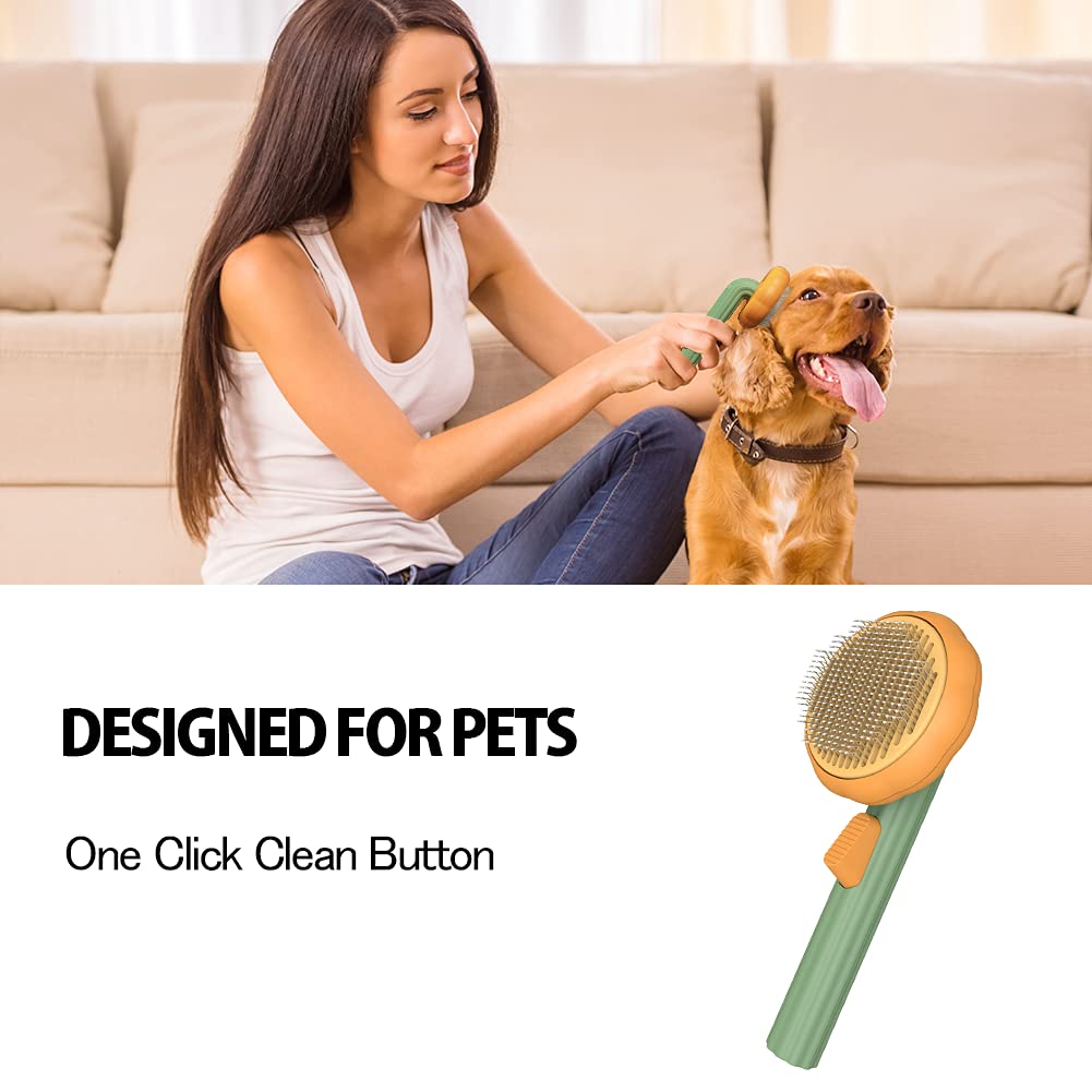 Pet Pumpkin Brush, Pet Grooming Self Cleaning Slicker Brush For Dogs Cats Puppy Rabbit, Cat Brush Grooming Gently Removes Loose Undercoat, Mats Tangled Hair Slicker Brush - Majestic Pet Kingdom
