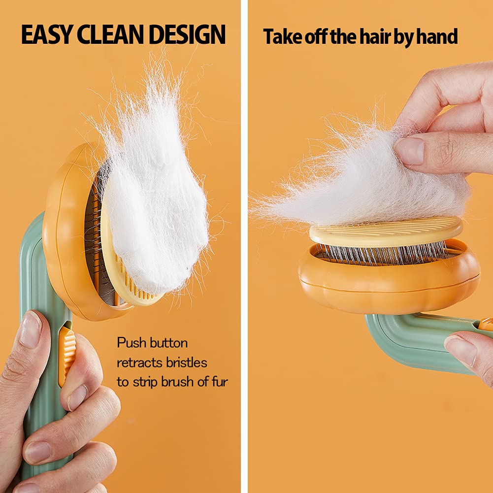 Pet Pumpkin Brush, Pet Grooming Self Cleaning Slicker Brush For Dogs Cats Puppy Rabbit, Cat Brush Grooming Gently Removes Loose Undercoat, Mats Tangled Hair Slicker Brush - Majestic Pet Kingdom