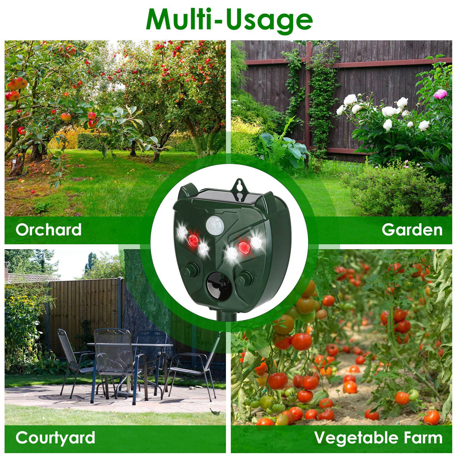 Ultrasonic Solar Animal Repeller Outdoor Mole Snake Squirrel Mouse Chaser Waterproof Bird Deer Dog Cat Deterrent with 5 Gears for Farm Garden Yard - Majestic Pet Kingdom