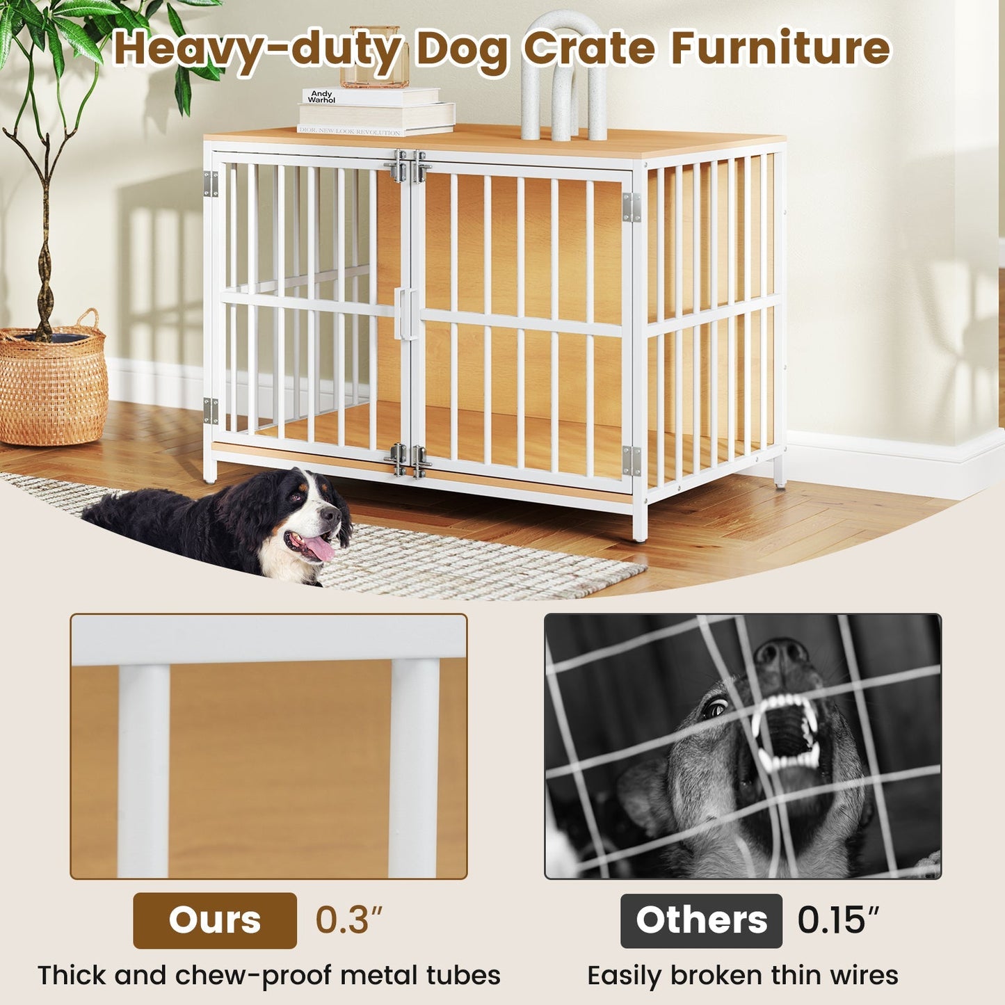 40 Inch Dog Crate Furniture Dog Kennel with Dual Lockable Double Doors | Purrfect Pet Kingdom