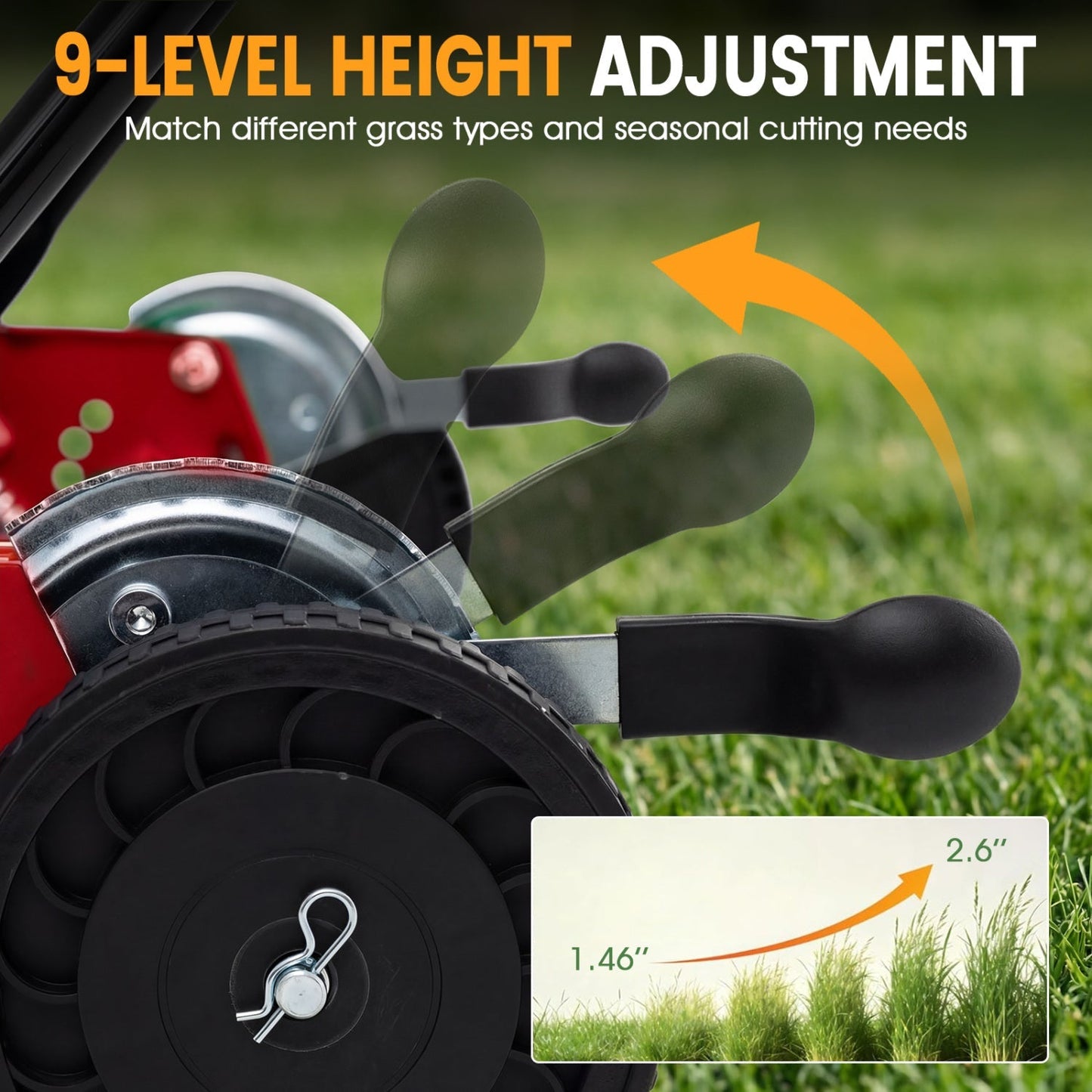 18 Inch Push Reel Lawn Mower 4-Position Adjustable with Removable Grass Catcher | Purrfect Pet Kingdom
