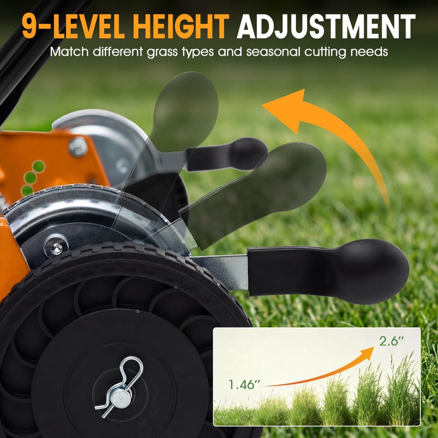 18 Inch Push Reel Lawn Mower 4-Position Adjustable with Removable Grass Catcher | Purrfect Pet Kingdom