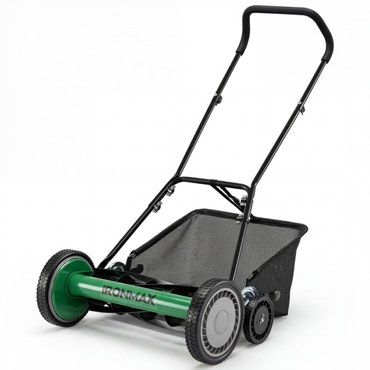 18 Inch Push Reel Lawn Mower 4-Position Adjustable with Removable Grass Catcher | Purrfect Pet Kingdom