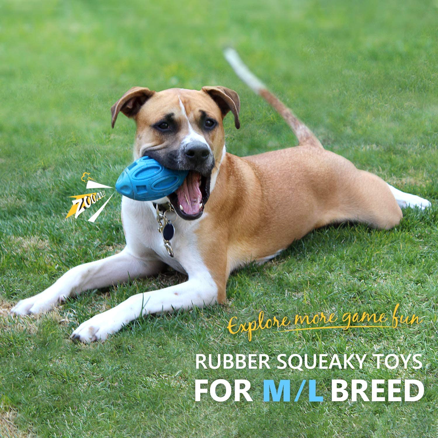 Durable Squeaky Rubber Rugby Dog Toy Ball