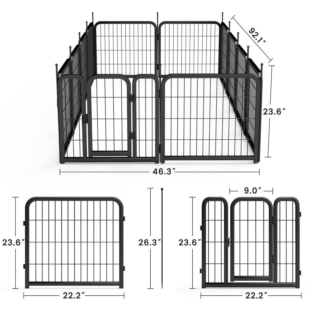 Outdoor 12 piece dog fence, 24 inch portable indoor game fence for small dog pets. Black, 22.2 inches wide x 23.6 inches high. - Majestic Pet Kingdom