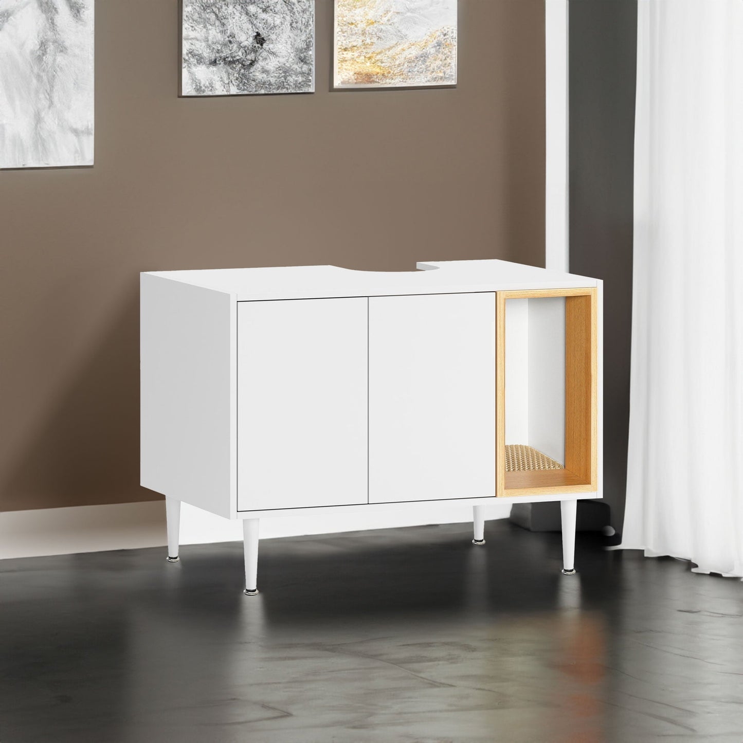 Bathroom sink cabinet, with cat trash can shell, hidden garb
