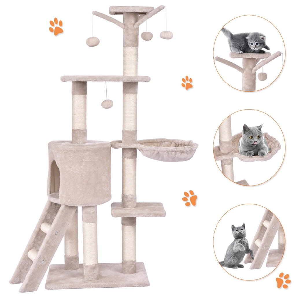 56 Inch Condo Scratching Posts Ladder Cat Play Tree - Majestic Pet Kingdom