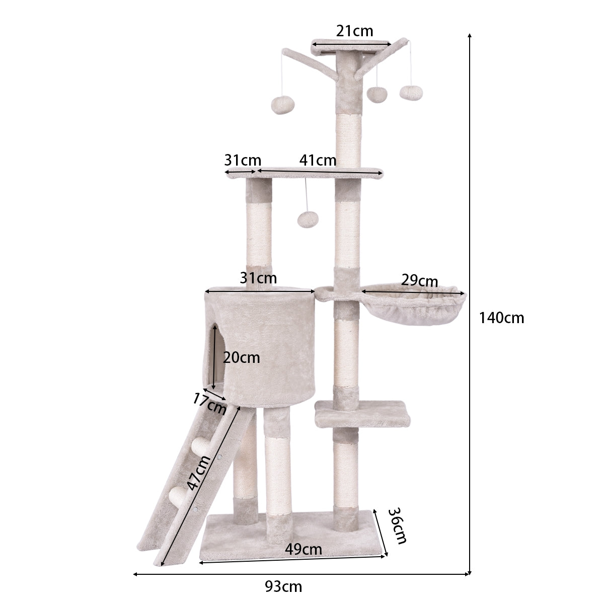 56 Inch Condo Scratching Posts Ladder Cat Play Tree - Majestic Pet Kingdom