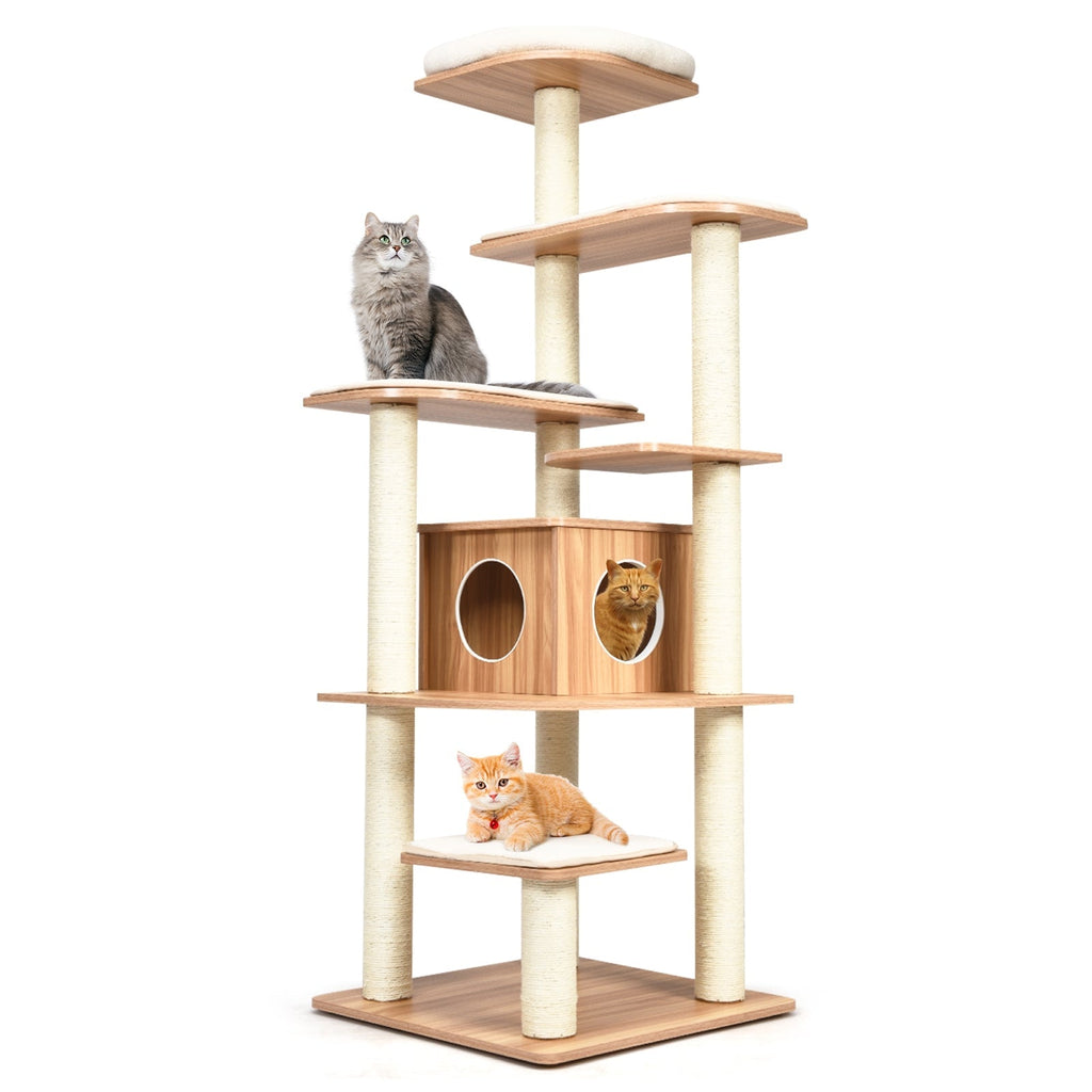 7-Layer Wooden Cat Tree Tall Cat Tower with Sisal Posts and Condo - Majestic Pet Kingdom