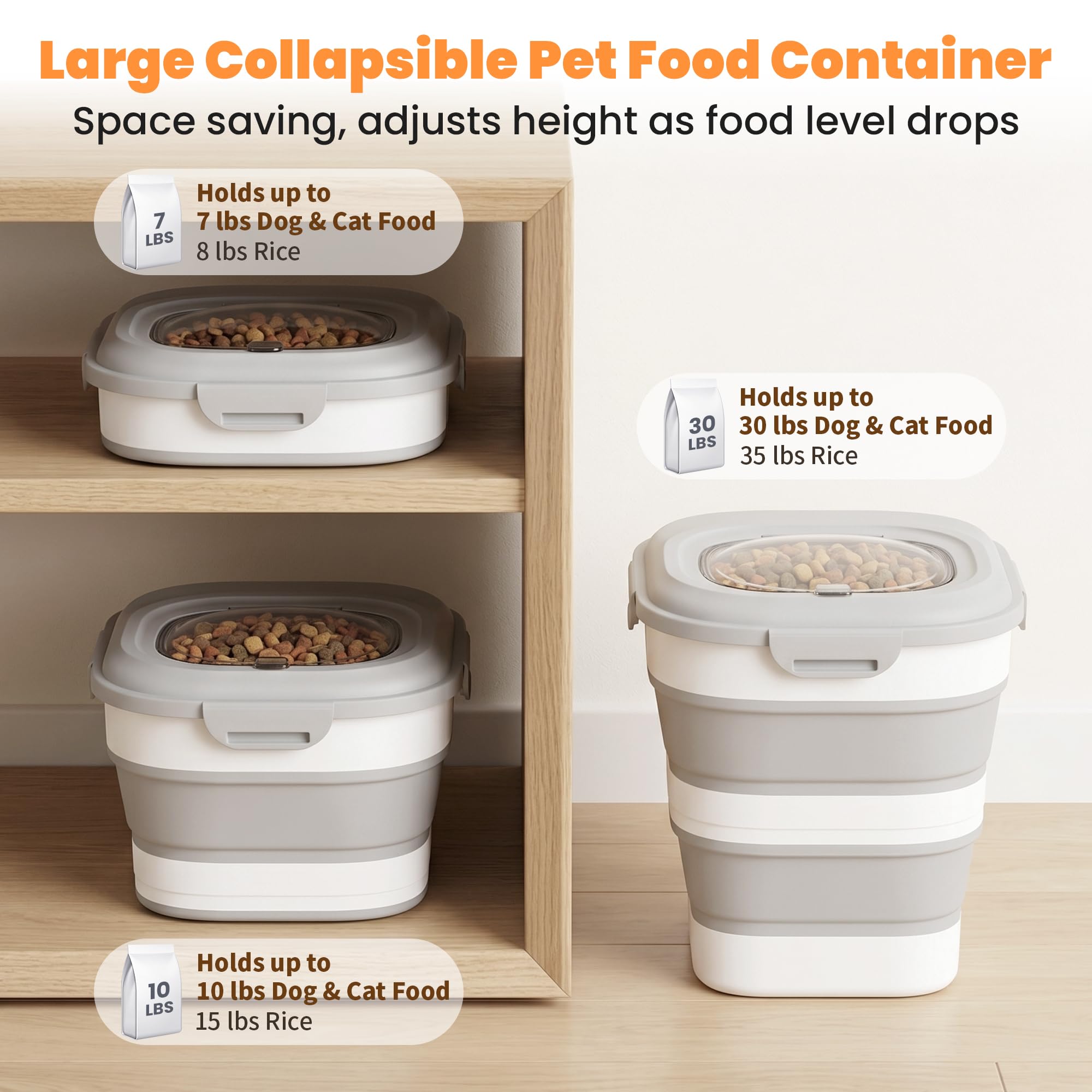 Dog Food Storage Container With Wheels, Collapsible Pet Food Storage Container With Clear Window, Measuring Cup & Scoop, BPA Free Cat Food Container For Rice, Flour, Grain, Bird Seed