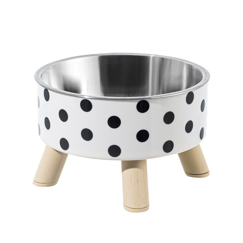 Dog Bowl Stainless Steel Polka Dot Four-Leg Elevated Raised Dish - Detail Angle 7 | Majestic Pet Kingdom