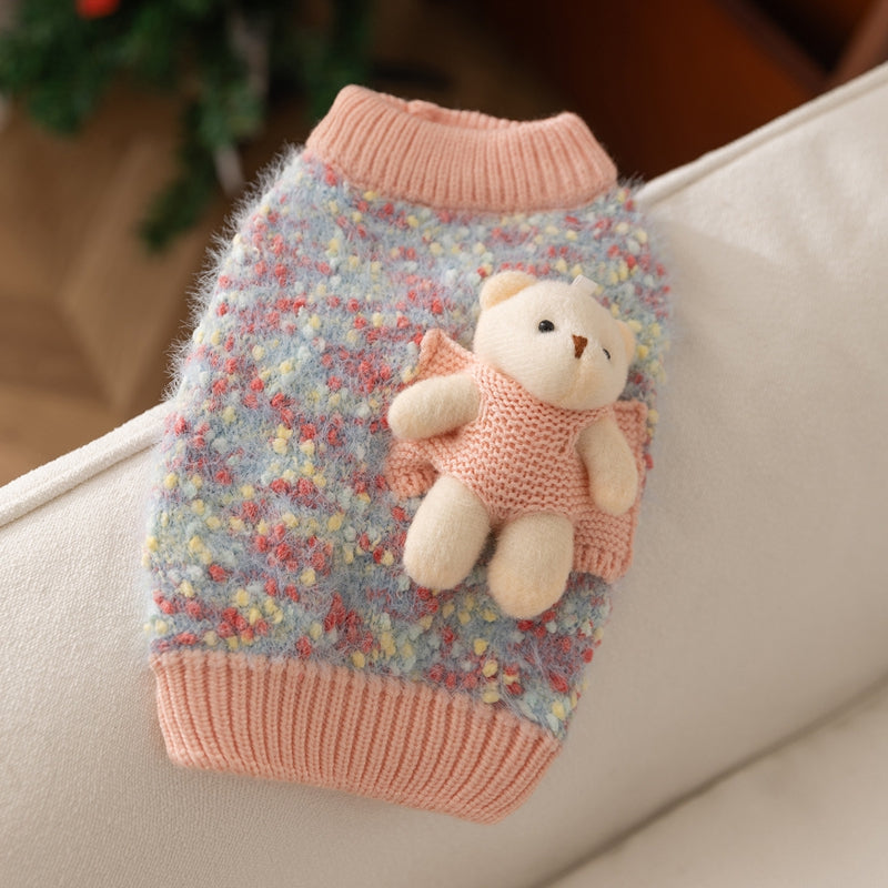 Autumn And Winter Pet Sweaters, Three-dimensional Bear Floral Yarn, Small And Medium-sized Dog Bichon Frise Yorkshire Terrier Pullover, Cat And Dog Clothes - Majestic Pet Kingdom