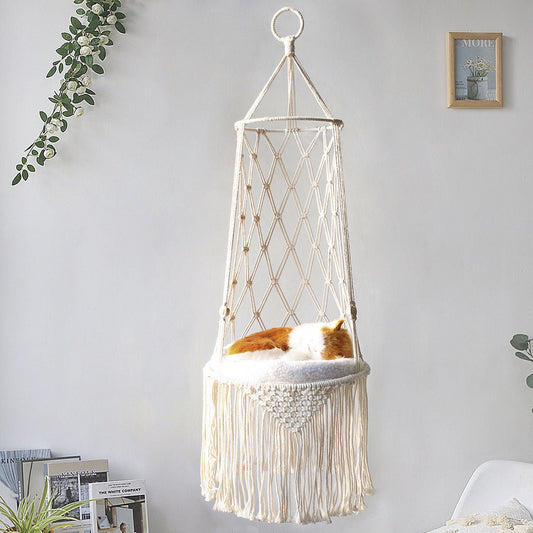 Cat Hammock Boho Macrame Hand-Woven Cotton Rope Swing Bed