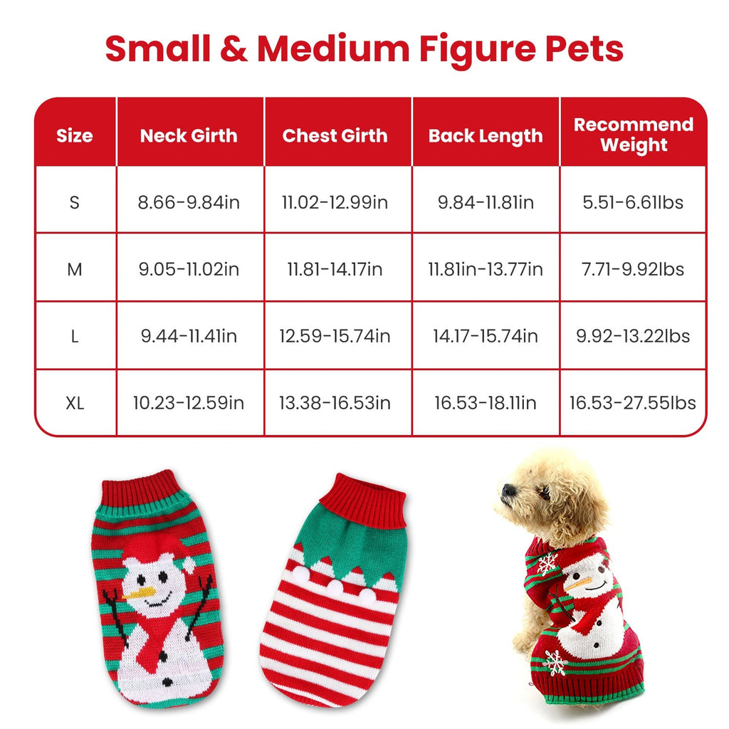 Pet Christmas Turtleneck Sweater Dog Cat Christmas Clothes Snowman Stripes Costume Winter Holiday Sweater for Small Medium Kitten Puppy Cats Dogs - Majestic Pet Kingdom