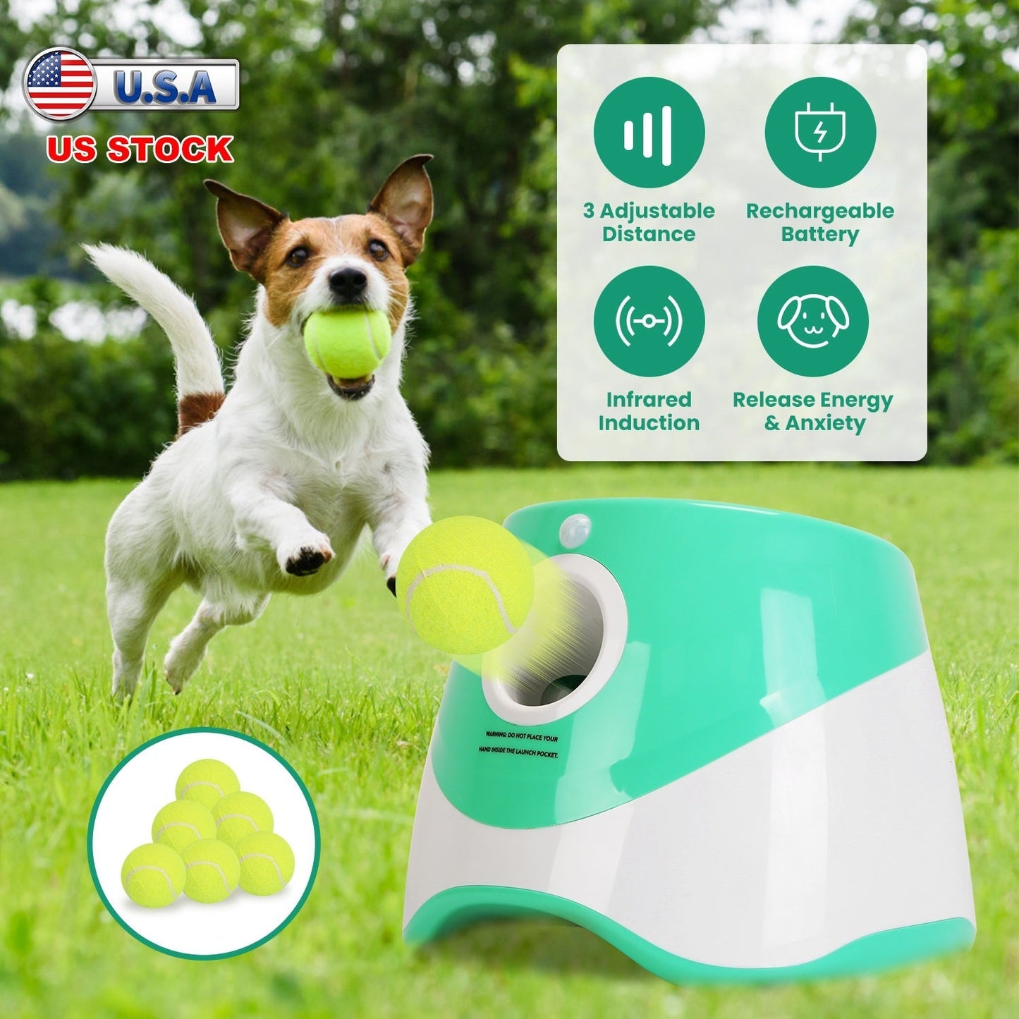 Dog Ball Launcher Automatic Fetch Machine with 6 Tennis Balls - Detail Angle 7 | Majestic Pet Kingdom