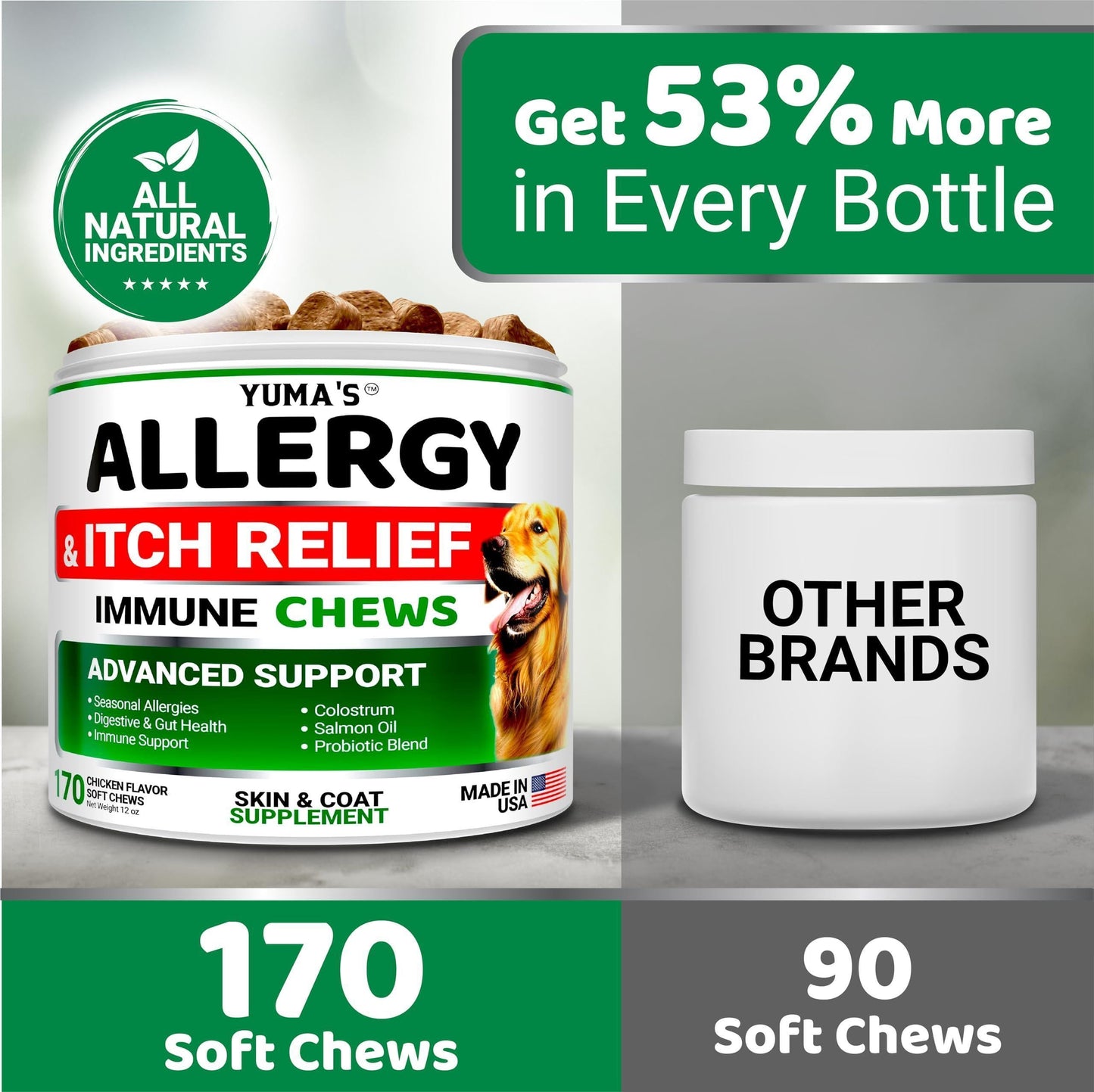 Dog Allergy Relief Chews - Itchy Skin Care 170 Count