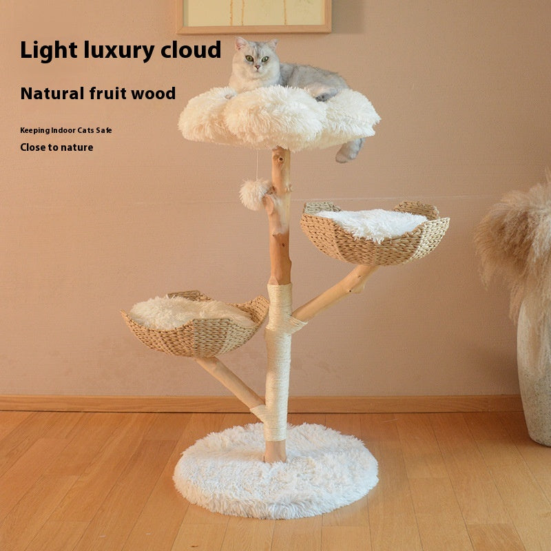 Cat Tree Fruit Tree Design Solid Wood Rattan Woven Nest Tower - Majestic Pet Kingdom