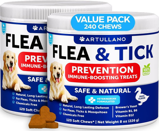 Flea Tick Chews For Dogs 240 Count 2 Pack Vitamins B1 B6 B12 All Breeds