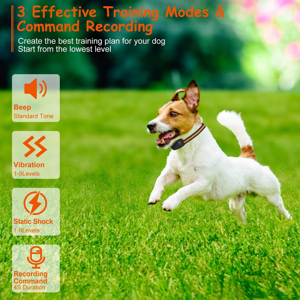 984FT Dog Training Collar IP65 Waterproof Pet Beep Vibration Electric Shock Collar 3 Channels Rechargeable Transmitter Receiver Trainer with Recording - Majestic Pet Kingdom
