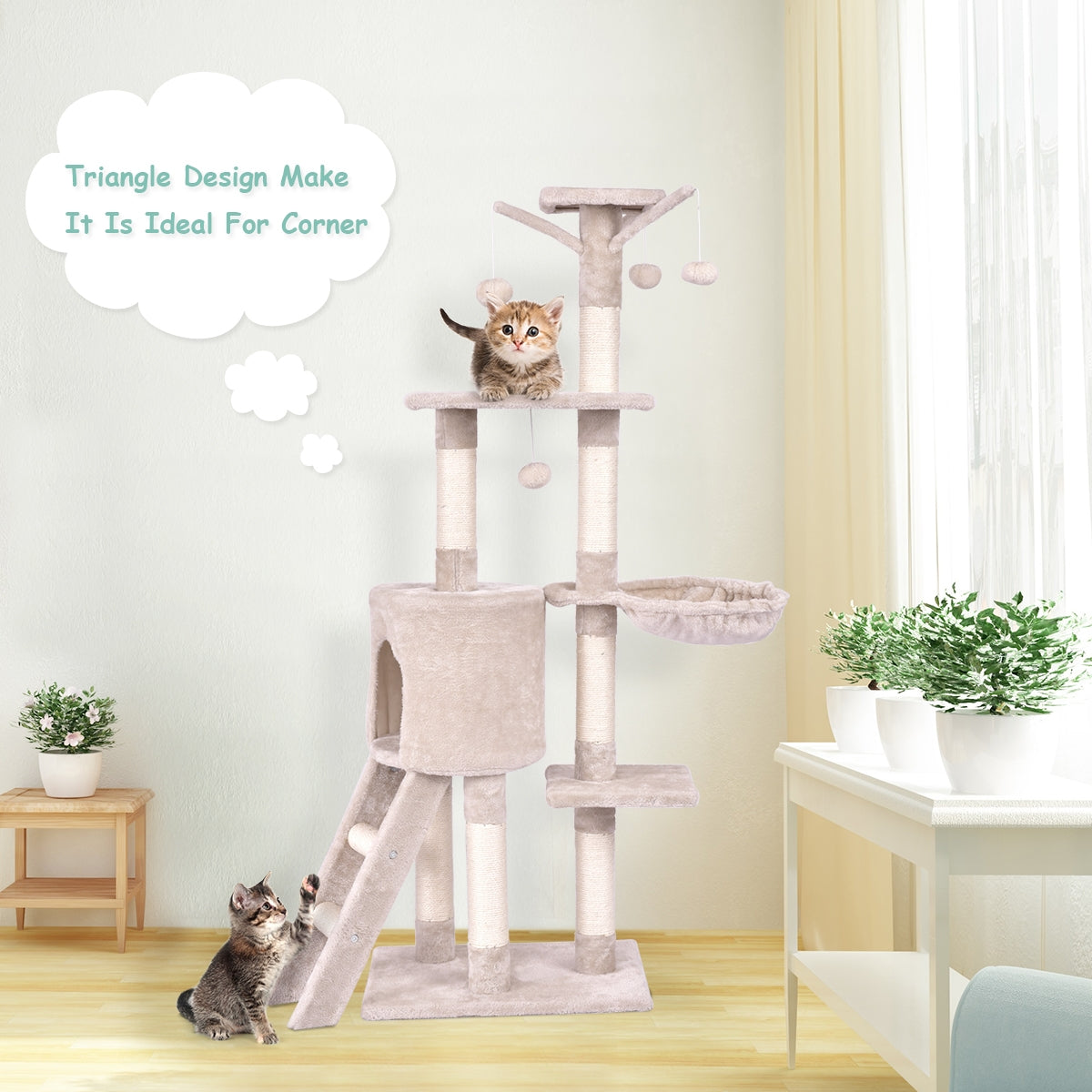 56 Inch Condo Scratching Posts Ladder Cat Play Tree - Majestic Pet Kingdom