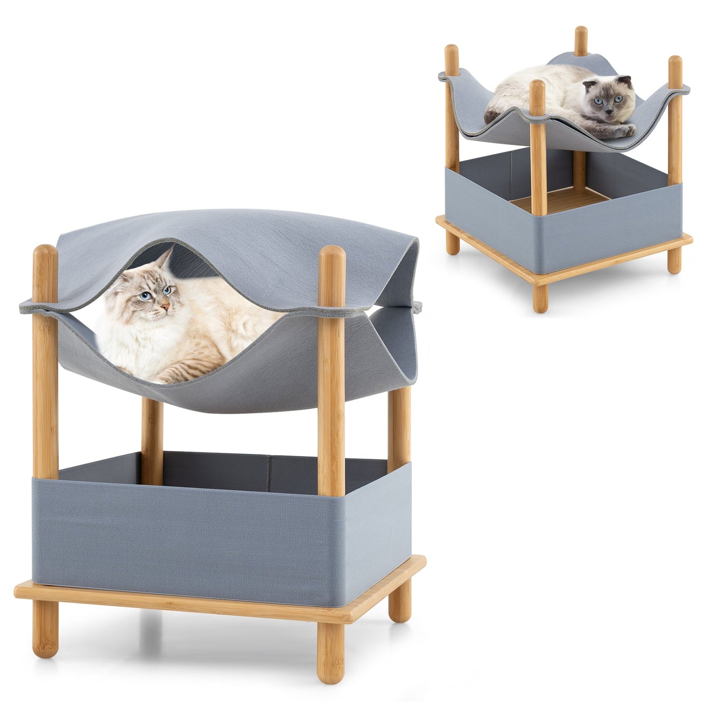 Cat House 2-Tier Wooden Condo Semi-Enclosed Shelter Gray Bed - Detail Angle 4 | Majestic Pet Kingdom