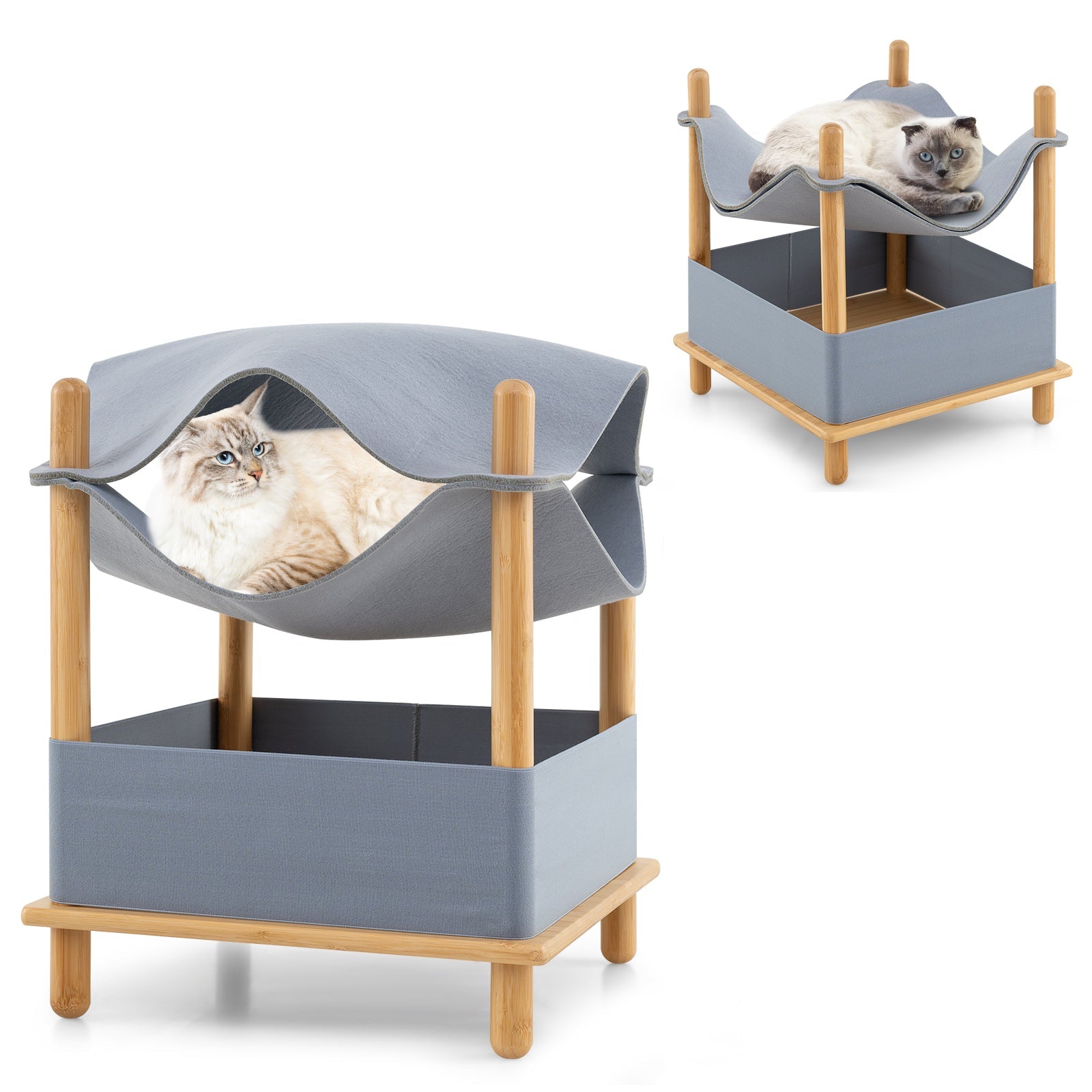 Cat House 2-Tier Wooden Condo Semi-Enclosed Shelter Gray Bed - Detail Angle 4 | Majestic Pet Kingdom