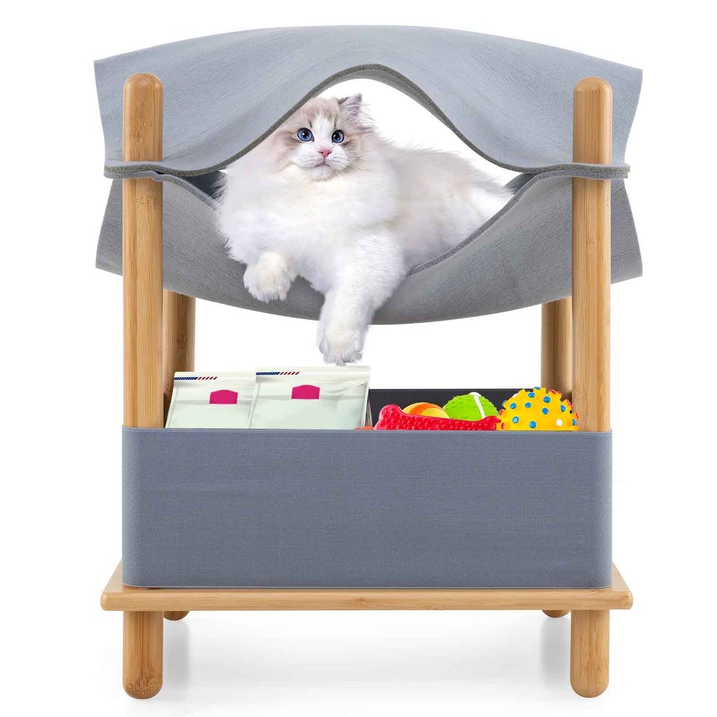 Cat House 2-Tier Wooden Condo Semi-Enclosed Shelter Gray Bed - Detail Angle 3 | Majestic Pet Kingdom