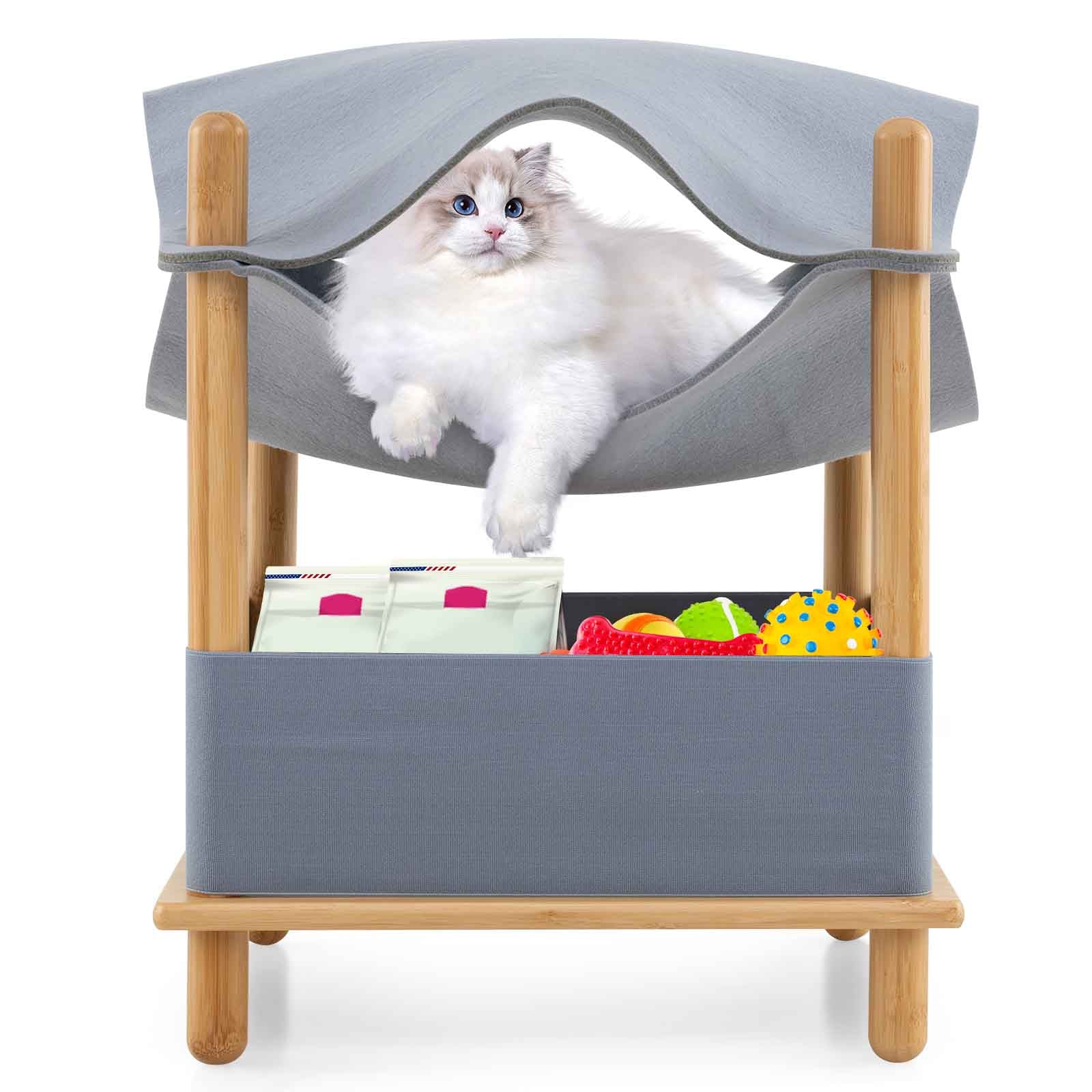 Cat House 2-Tier Wooden Condo Semi-Enclosed Shelter Gray Bed - Detail Angle 3 | Majestic Pet Kingdom