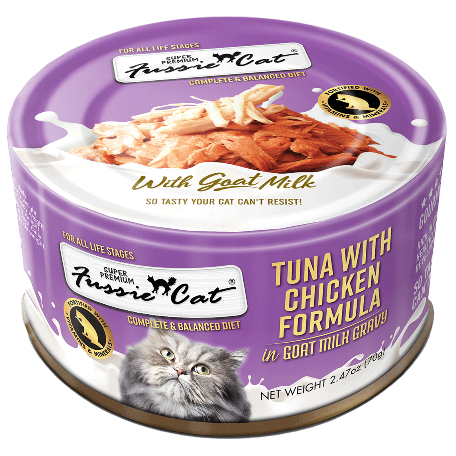 Fussie Cat Tuna with Chicken Formula in Goat Milk Gravy (2.47oz) - Majestic Pet Kingdom