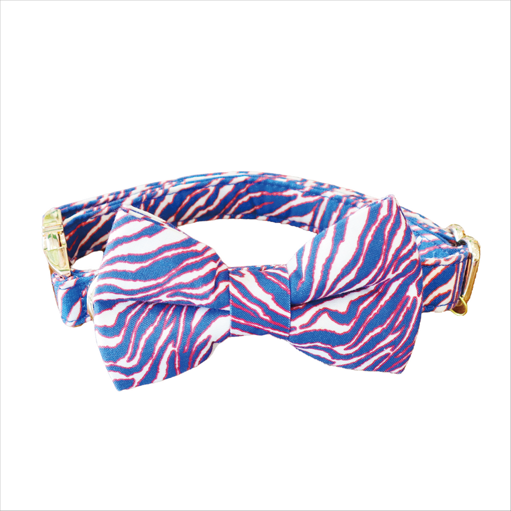 Game Day Dog Collar & Bow – Cotton, Brass, 3 Sizes