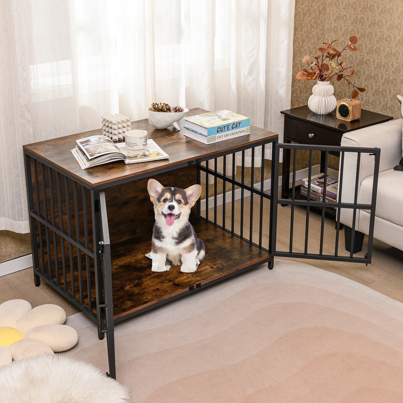 40 Inch Dog Crate Furniture Dog Kennel with Dual Lockable Double Doors | Purrfect Pet Kingdom