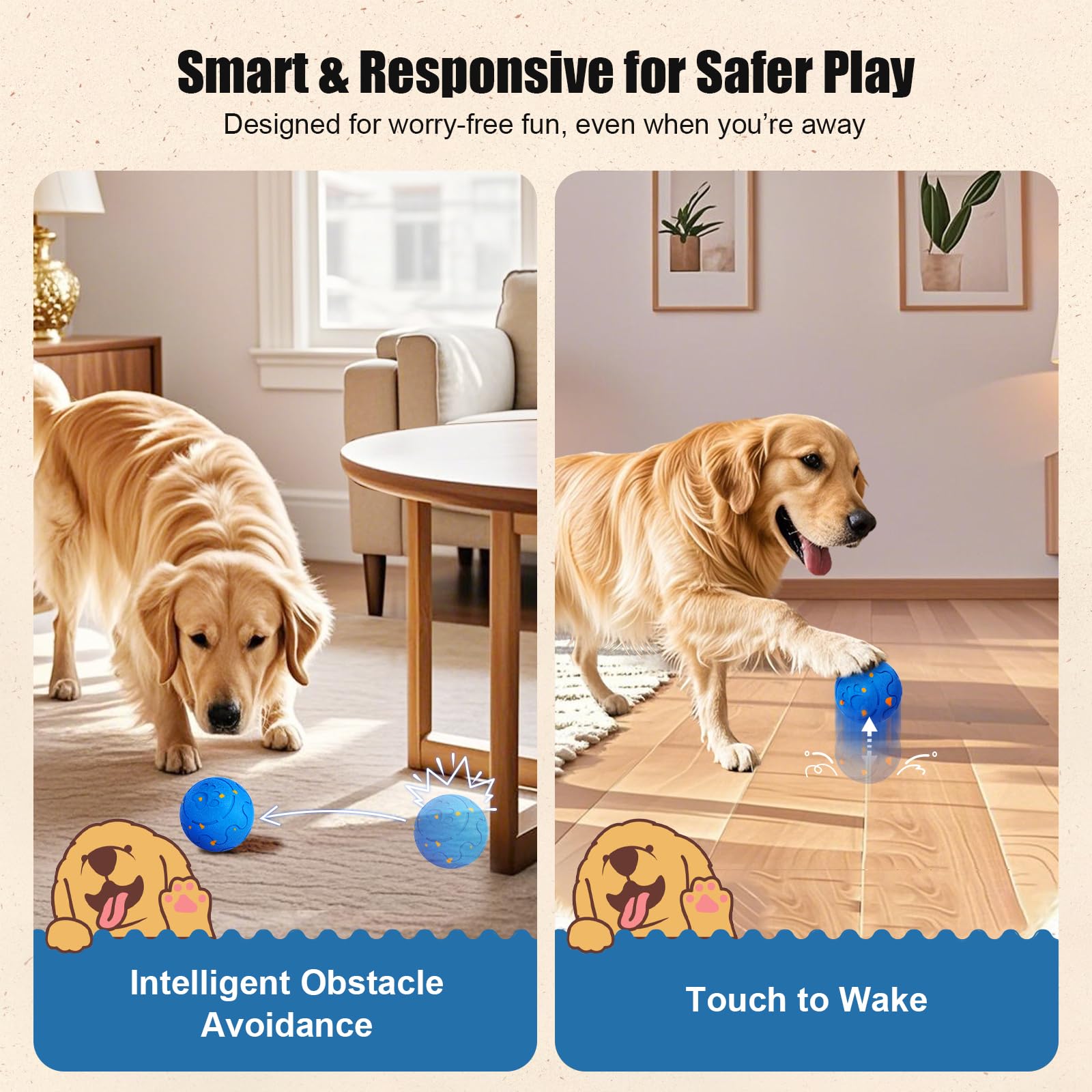 Interactive Dog Ball Toy, Smart Dog Toy For Medium And Large Dogs, Automatic Moving Rotating & Bouncing Ball, Durable E-TPU Material, IP54 Waterproof, Motion-Activated Dog Toy For Active Dogs