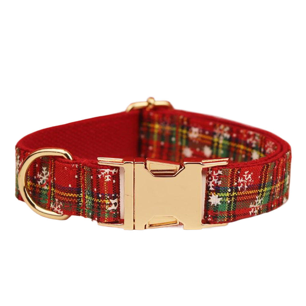 Dog Collar and Leash Set Christmas Snowflake Plaid Bowknot - Detail Angle 6 | Majestic Pet Kingdom