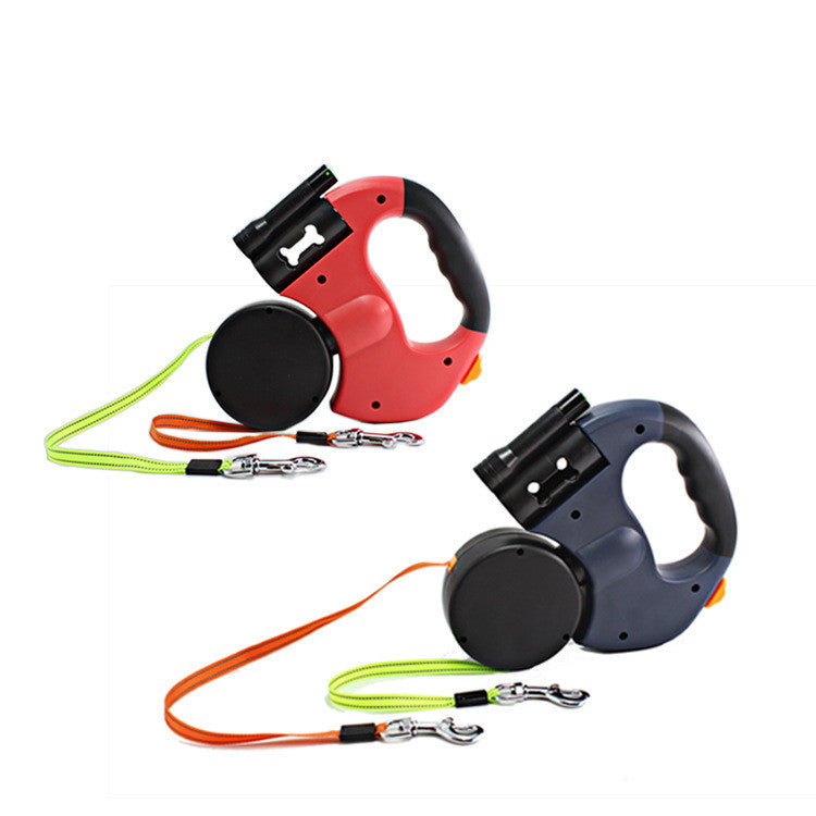 Dual Retractable Dog Leash with LED Light & Bag Holder