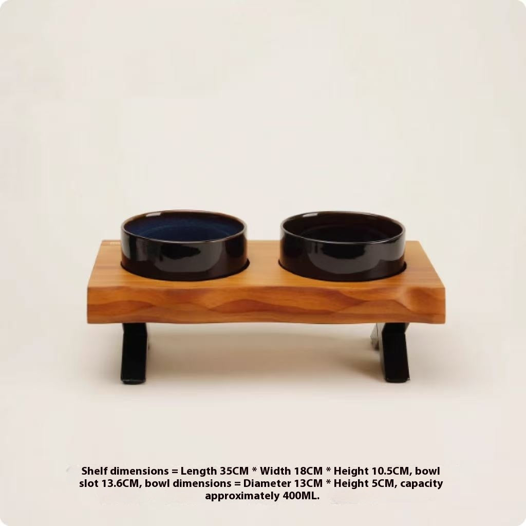 Dog Bowls Ceramic Food Water Dishes with Anti-Tumble Wood Stand - Detail Angle 4 | Majestic Pet Kingdom