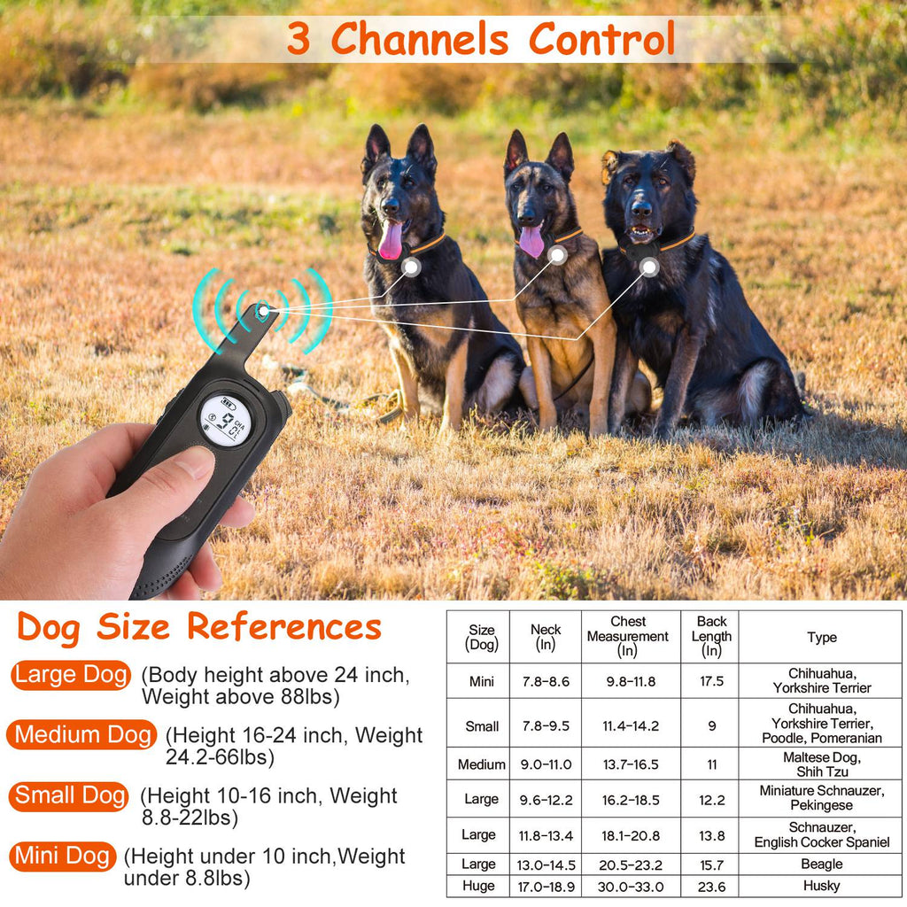 984FT Dog Training Collar IP65 Waterproof Pet Beep Vibration Electric Shock Collar 3 Channels Rechargeable Transmitter Receiver Trainer with Recording - Majestic Pet Kingdom