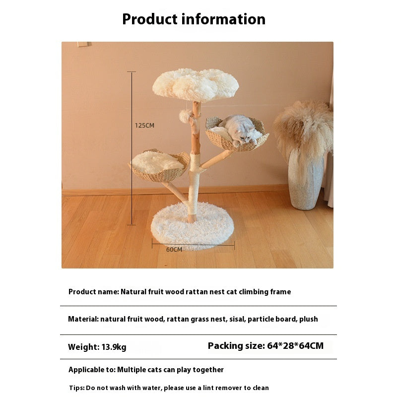 Cat Tree Fruit Tree Design Solid Wood Rattan Woven Nest Tower - Detail Angle 4 | Majestic Pet Kingdom