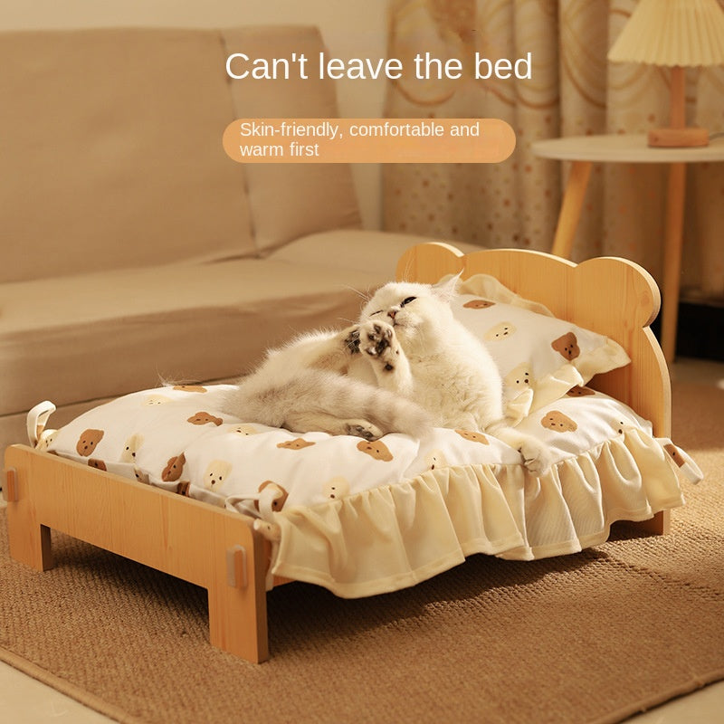 Cat Bed Universal Pet Bed Pet Nest Dog Nest Removable Solid Wood Bed Cute Kitten Princess Bed Pet Supplies - Detail Angle 3 | Majestic Pet Kingdom