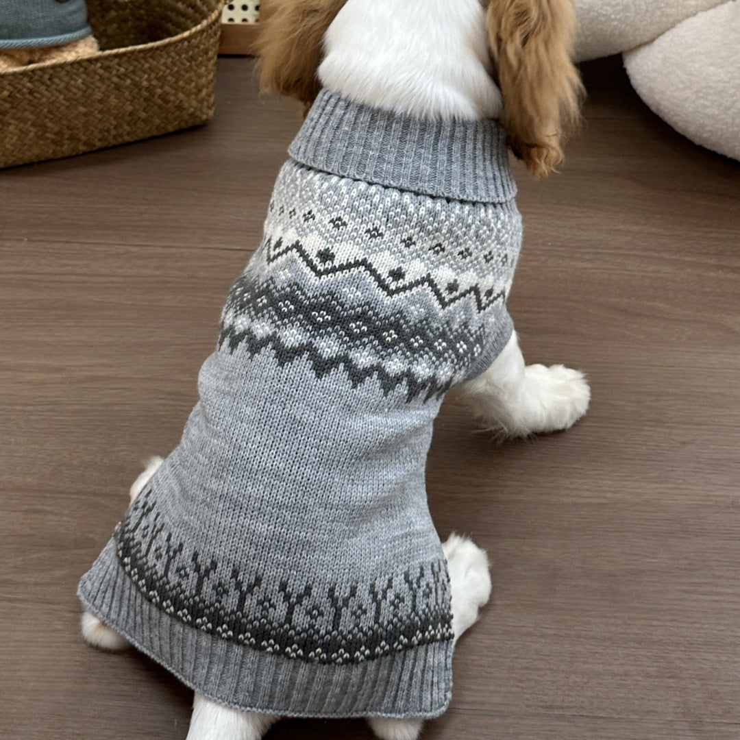 Grey Fair Isle Sweater Little Dog Teddy Sweater Autumn And Winter - Premium Pet Accessory