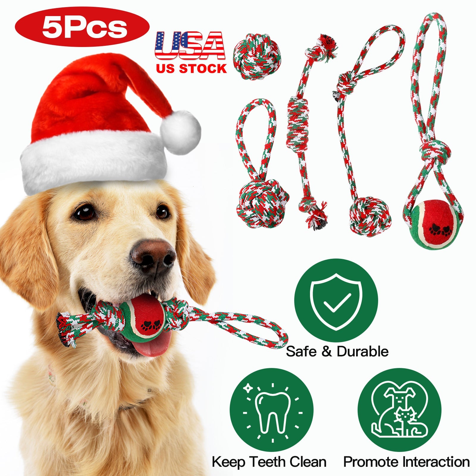 5Pcs Christmas Dog Rope Chew Toys Dog Interactive Toys Set for Puppy Small Medium Aggressive Chewers Dogs Training Teething Playing | Purrfect Pet Kingdom